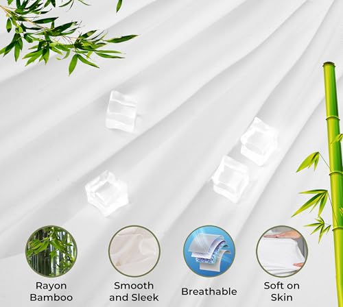 Image of Royale Linen Bamboo Viscose Fitted Sheet King Only - Cooling King Size Fitted Sheets - Deep Pocket Up to 16 inch - Organic Viscose Derived from Bamboo - Breathable & Silky Bottom Sheet (78x80 Inch, White)