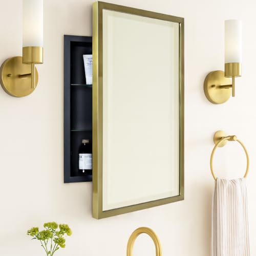 TEHOME Gold Metal Framed Recessed Bathroom Medicine Cabinet with Mirror