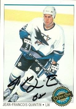 J.F. Quintin autographed Hockey Card (San Jose Sharks) 1993 O-Pee-Chee #37