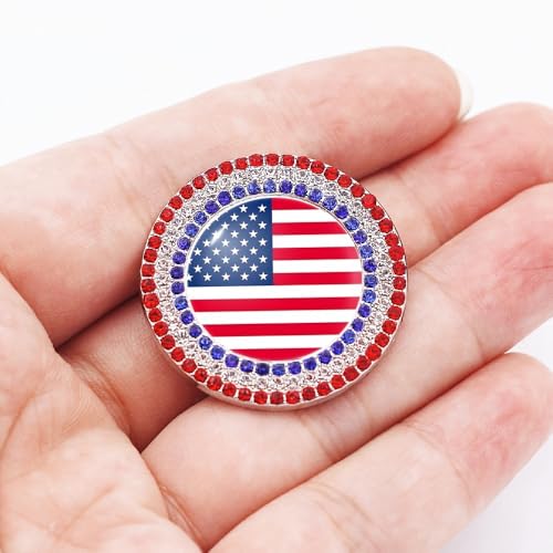 Image of American Flag Pin Rhinestone USA Laple Pins Round Flag Brooch Badge Patriotic Pin 4th of July USA Independence Day Veterans Day Anniversary Memorial Day Accessories