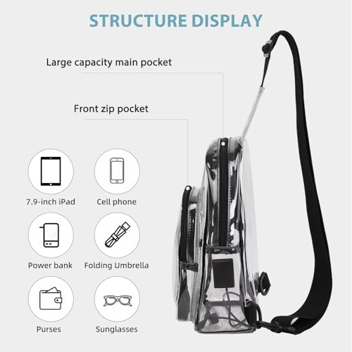 Image of TINYAT Clear Sling Bag Stadium Approved Transparent Bag Crossbody Casual Shoulder Chest Bag for Men Women,T9060