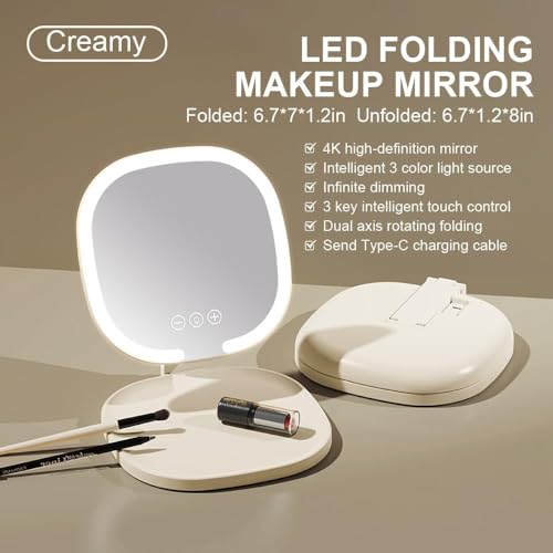 Espejo de maquillaje recargable LED portátil rectangular miniatura 2