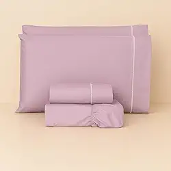 JOGO DE LENÇOL CASAL 4 PEÇAS 100% ALGODÃO 200 FIOS COM ACABAMENTO EM PONTO PALITO (Lilás)
