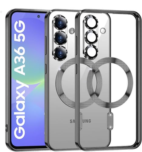 Image of VONZEE Clear Logo Electroplating Transparent Case for Samsung Galaxy A36 5G, Magnetic Plating Electroplate TPU Cover, Individual Camera Protection for Each Lens- Black