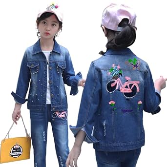 Googogaaga Girls Printed Jeans Jacket and Jeans Pant