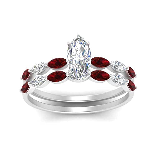 Image of 55Carat Choose Your Gemstone Single Prong Marquise Diamond CZ Ring and Band Sterling Silver Marquise Shape Wedding Ring Sets Matching Jewelry Wedding Jewelry Easy to Wear Gifts US Size 4 to 12