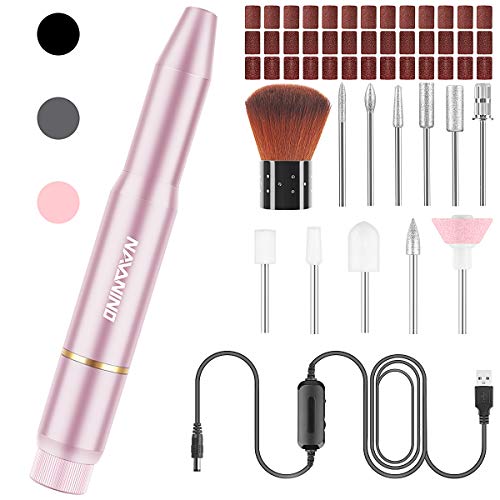 NAVANINO - Set de manicura eléctrica 11 en 1 USB, juego de pedicura eléctrica, velocidad ajustable hasta 2000 rpm para estudio de uñas y decoración personal (oro rosa)
