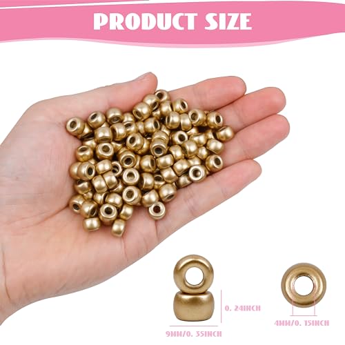 Image of 1000Pcs Pony Beads Bracelet 9mm Rainbow Plastic Barrel Pony Beads for Necklace,Hair Beads for Braids,Key Chain,Jewelry Making (Gold)