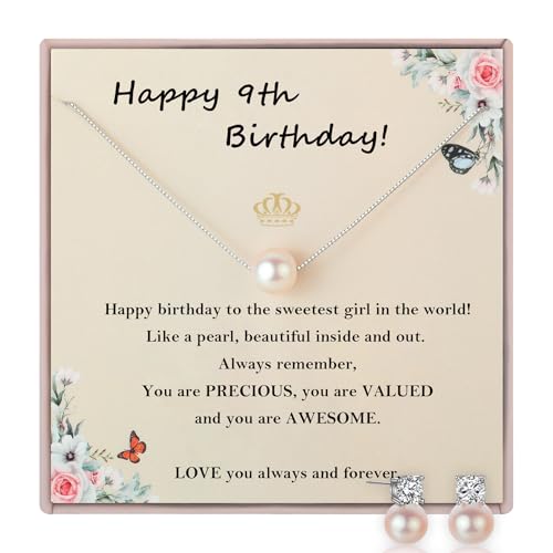 S925 Sterling Silver Pearl Necklace and Pearl Earrings,Birthday Gifts for Women Girls Age 7 9 10 13 16 18 21 30 40 50 60, Christmas Day Gifts for Daughter, Mom, Friend, Wife