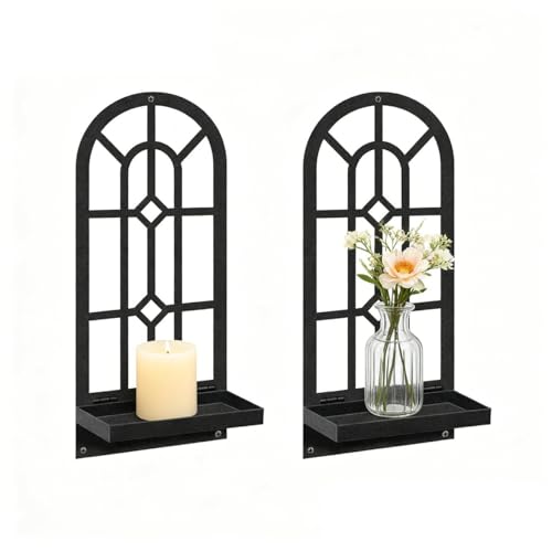 Lot de 2 Bougeoirs Mural Vintage, Noir Bougeoirs en Métal, Décoration Murale pour Salle de Bain, Moderne Photophore Appliques Bougeoire Murale Décoration...