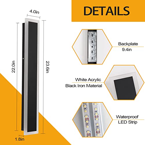 Yaowszm 12W Modern Outdoor Lights 23.6Inch Led Wall Sconce Ip65 Waterproof Exterior Light Fixture White Acrylic Outdoor Lighting For Porch Garden Patio Garage #TOP4