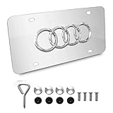 3D Chrome Stainless Steel Black Front License Plate for Audi, License Plate with Matching Screw caps