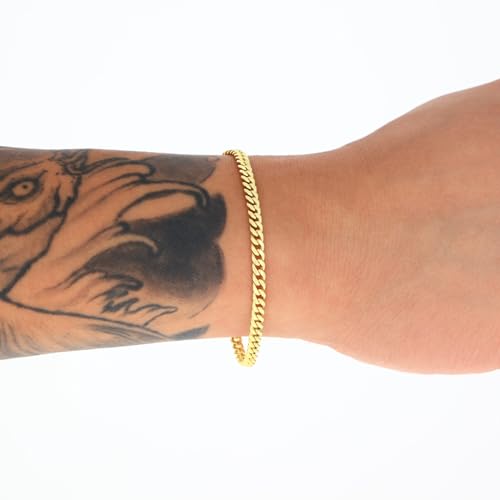 Nuragold 10k Real Yellow Gold Miami Cuban Link 4mm Chain Bracelet (7"-9") Italian Jewelry for Men & Women4
