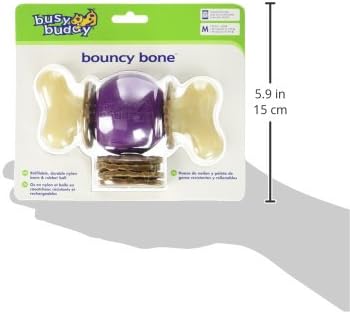 PetSafe Busy Buddy Bouncy Bone M Durable Dog Chew Toy, Dog Toy Bone with Treat Rings - Medium