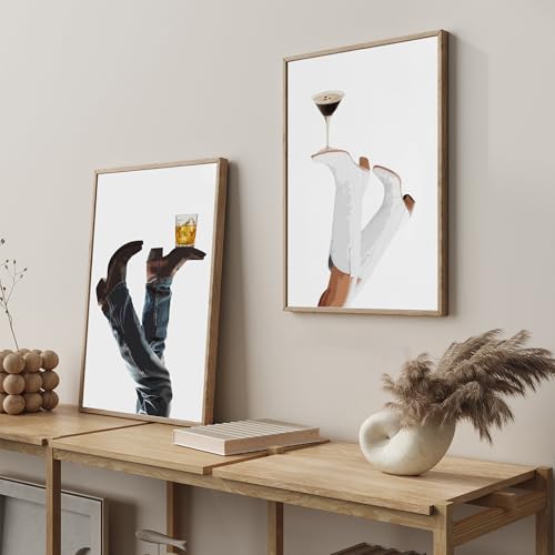 EKZSMQY Cowgirl Wall Art Western Canvas Pictures Cowboy Boots Prints Wall Decor Coastal Cowgirl Prints Trendy Preppy Poster Martini Painting Artwork for Bedroom Living Room 16x24 Inch Unframed by EKZSMQY - Used condition - Image 3