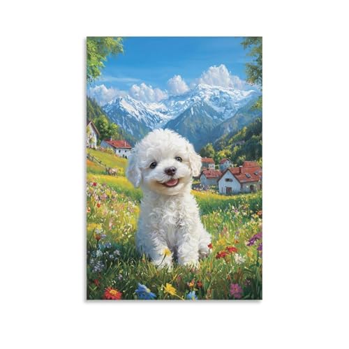 Peintures sur toile Bichon Frisé affiche décoration murale maison 50x75cm