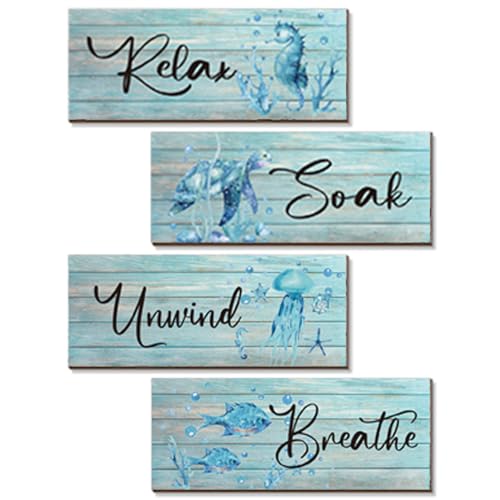 ZINYAZHE 4 Pieces Beach Theme Bathroom Decor Teal Sea Turtle
