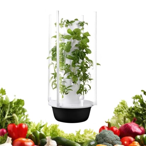 Torre di coltivazione intelligente, torre aeroponica verticale, giardino di erbe aromatiche da interno con pompa e serbatoio d'acqua mobile, fioriere mobili,20Holes+LED