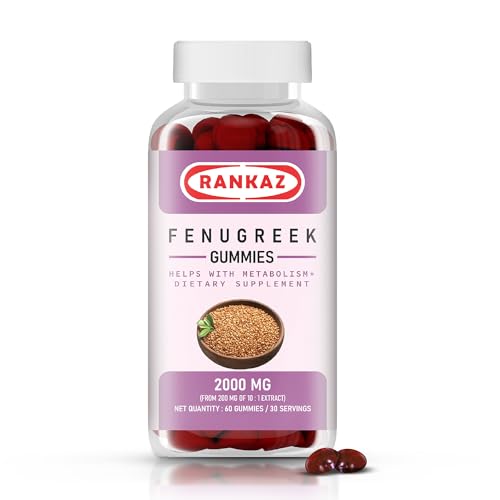RANKAZ Fenugreek Gummies 2000 mg Fenugreek Supplement from Fenugreek Seeds Lactation Support, Extra Strength, Good Health & Well-Being, Non-GMO & Gluten Free 60 Gummies