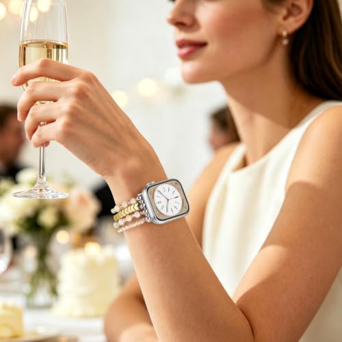 Image of MOFREE Beaded Apple Watch Band for Women 42 /44 /45 /46 /49mm Elastic Strap