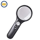 HXL Magnifying Glass Hand-held Magnifier Glass with 3LED Light 3X 45x for Reading,Medicine,Coin,Stamp,Home and Office【Black】