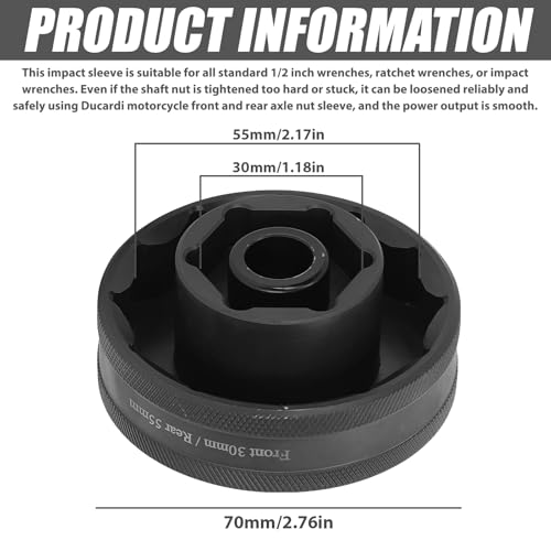 2 Stück Ducati Motorrad Achsmutter Werkzeug Set, Front- & Hinterachsmutter Stecknuss 55mm + 30mm, für Ducati 1098/1198/1199/Multistrada 1200/1260/SW, hochwertiger Stahl, 1/2-Zoll-Schlüssel kompatibel
