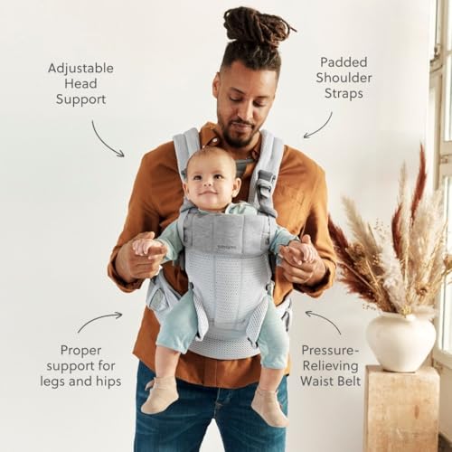 Image of BabyBjorn Baby Carrier Harmony, Silver, 3D Mesh | 3-in-1 Ergonomic Baby Carrier; Newborn, Facing-in, Outward-Facing, and Back Carrying Positions Supported (7-40 lbs), Newborn to Toddler