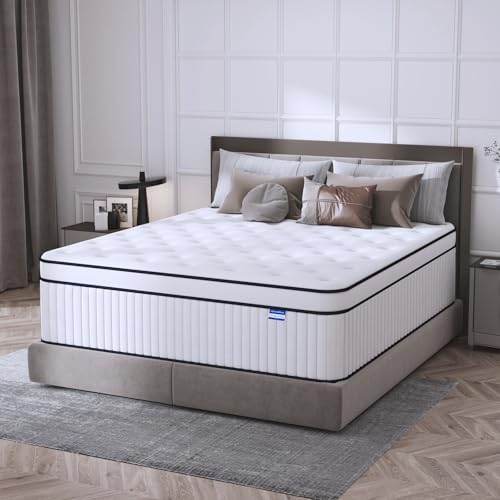 SUAYEA King Size Mattress, 13 Inch King Mattress in a Box, Medium Firm Hybrid Mattresses with Memory Foam and Pocket Springs, Pain & Pressure Relief, Strong Edge Support & Motion Isolation