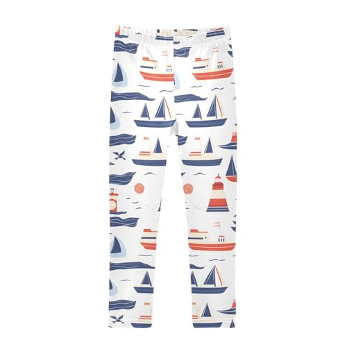 ALAZA Girls' Leggings Children's Yoga Pants Skinny Printed Dance Sailboats Comfortable 4T