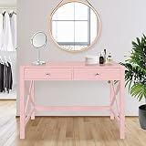 Usinso Pink Writing Desk with Drawers, Modern Bedroom & Office Table