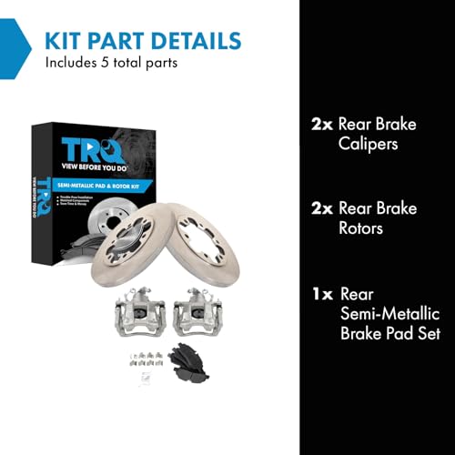 Image of TRQ Rear Brake Pad and Rotor Set Semi Metallic Rotors Calipers Compatible with 2015-2019 Ford Transit-350 HD