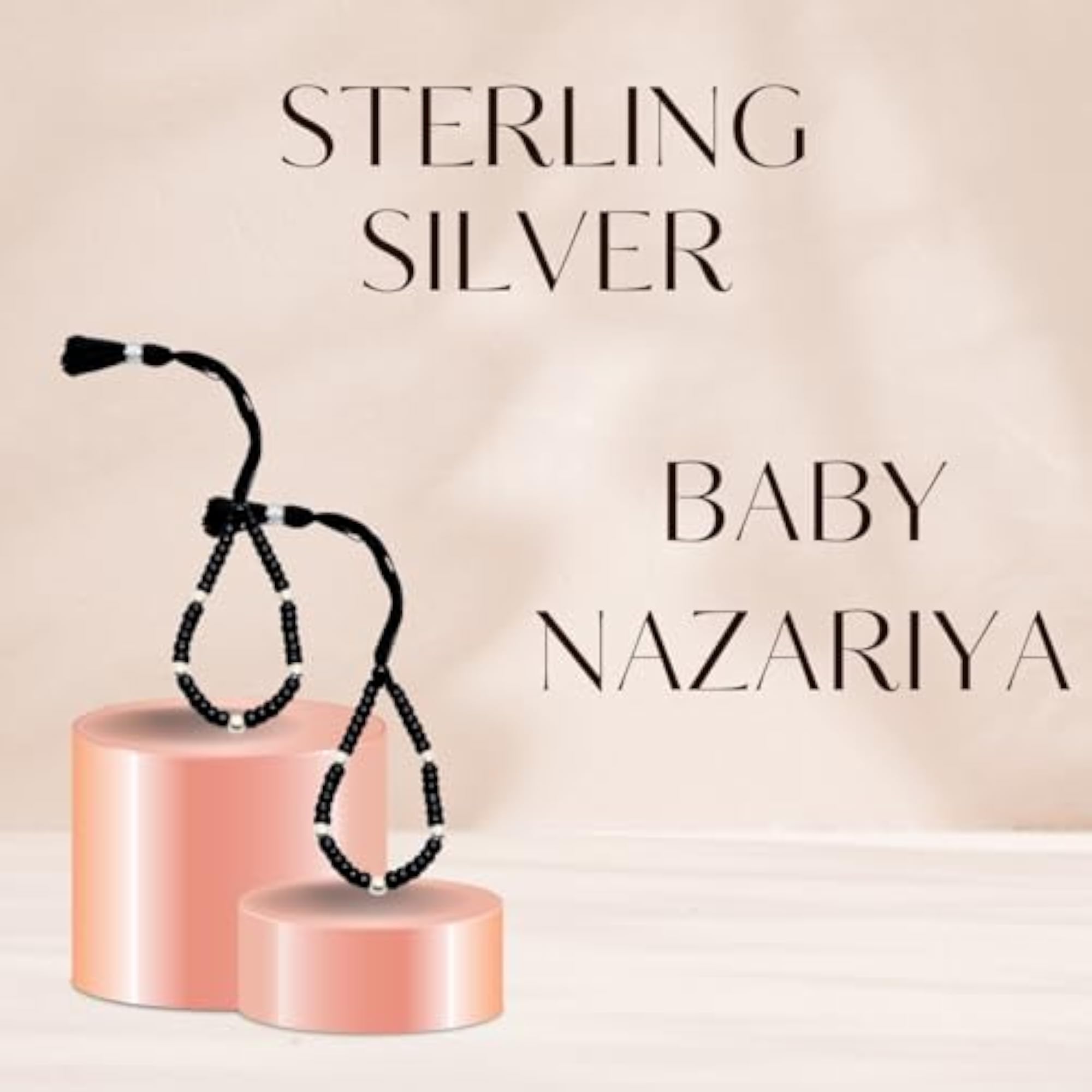 925 Sterling Silver Baby Nazariya with Black Beads, Unisex Gift