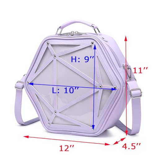 Image of Hexagonal PU Ita Backpack, Clear Pin Window Crossbody Purse for Anime Fans | Convertible Straps, Ample Room For Comic Meets & Daily Trips