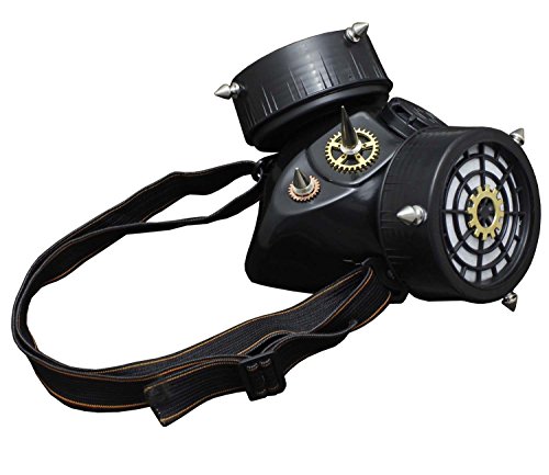 Steampunk Gears Spike Vintage Cosplay Masuqes Gas Mask Respirator Black - Thumbnail 3