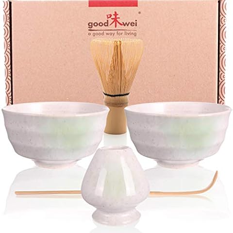 Goodwei Japanese Matcha Tea Ceremony Duo-Set for Two with Chasentate (White) Cover