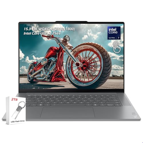 Image of Lenovo Yoga Slim 7i Aura Edition Copilot+, 15.3 inch WUXGA 120Hz Touch, Intel Core Ultra 7 256V, 16GB LPDDR5X RAM 1TB SSD, WiFi7, 5MP RGB+IR Cam, Backlit KB, Win11, Luna Grey, 2TB USB Drive, W /GaLiMu