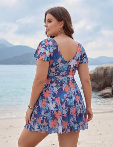 Image of Blooming Jelly Women's Plus Size Bathing Suit One Piece Swim Dress Tummy Control Swimsuits Ruffle V Neck Swimwear