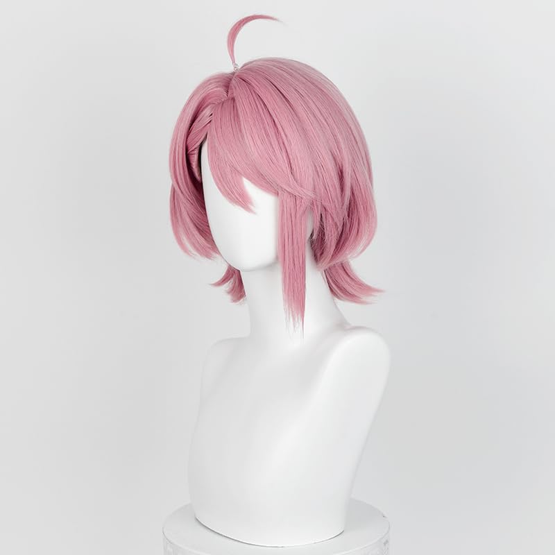 Image of Half and Half Aira Shiratori Cosplay Wig Short Pink Anime Wigs with Side Part Bangs for Women Deep Pink Wigs for Halloween Party Daily Costumes
