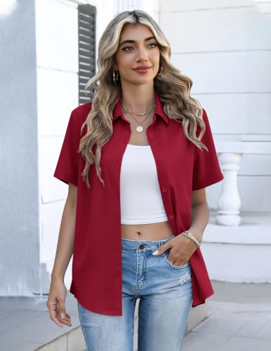 Image of Zeagoo Button Down Shirts for Women Short Sleeve Collared Tops Dressy Casual V Neck Blouses