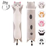 UCALMA Long Grey Cat Plush Body Pillow for Kids, 28''Cute Giant Cat Stuffed Kawaii Animal Plushies, Soft Stuffed Kitten Pillow Funny Doll Big Cat Plush Cat Toys for Kids Girls Girlfriend Teen Lover