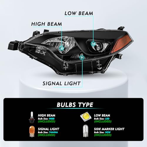 Image of TUSDAR LED Headlight Assembly for 2014 2015 2016 Toyota Corolla (W /Bulbs)