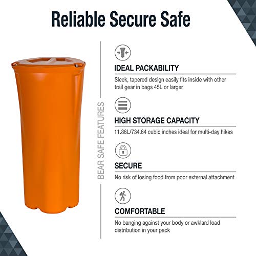 Sabre Frontiersman Bear Safe Food Storage Container, 11.86-Liter Storage Capacity, Locking Lid, Water And Airtight, Prevents Food Odors, Family Size And Longer Hike Usage, High Visibility Orange Color #TOP3