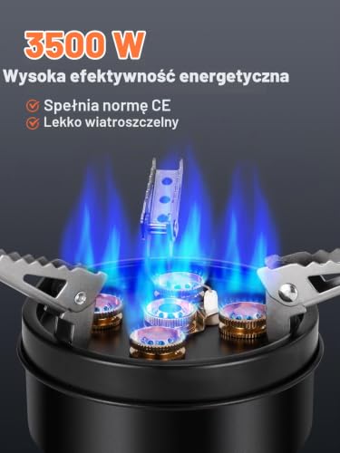 Odoland Ulepszona kuchenka kempingowa, składana kuchenka gazowa, zewnętrzny zapłon z adapterem śrubowym, Big Fire kuchenka gazowa, 5-palnikowa kuchenka gazowa na wędrówki, pikniki i aktywności na