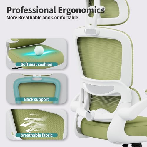 Image of TRALT Office Chair Ergonomic Desk Chair, 330 LBS Home Mesh Office Desk Chairs with Wheels, Comfortable Gaming Chairs (1, Green)