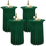 4er-Set Dunkelgrün Stehtisch Hussen für Bistrotisch 80 x 110 cm Spandex-Stretch Tischdecke mit Rock, Runder Cocktail-Tischrocke für Hochzeit, Bar, Party, Geburtstag, Banketttisch
