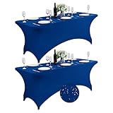Supero Paquete de 2 fundas de mesa impermeables de elastano para mesa de 6 pies, mantel elástico ajustable universal para fiestas, banquetes, bodas y eventos, azul clásico