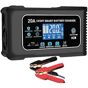 20-Amp Lifepo4 Lithium AGM Gel Smart Battery Charger, 12V/20A 24V/10A Trickle Charger, Maintainer for car Boat Motorcycle, Lawn Mower