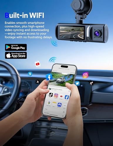 KitGody Dash Cam Front and Rear 3 Channel 1080P+720P, Built-in 5GHz WiFi, 3.16" Screen, 64GB Card & Hardwire Kit, Night Vision, 24H Parking Mode - Image 4