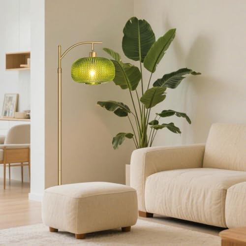 Image of Glass Floor Lamp for Living Room, Dimmable Gold Tall Lamp with Remote