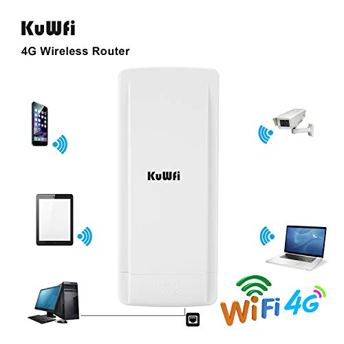 KuWFi Outdoor 4G LTE WiFi Router with 48V POE Adapter Outdoor Waterproof 4G LTE CPE Router with Sim Card Slot Gateway/Bridge/Wireless ISP Mode Support B2/B4/B5/B12/B17 Network Band AT&T/T Mobile